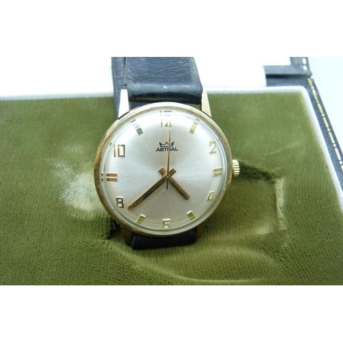 853 - A 9ct gold cased Astral wristwatch, the case back with inscription dated 1973