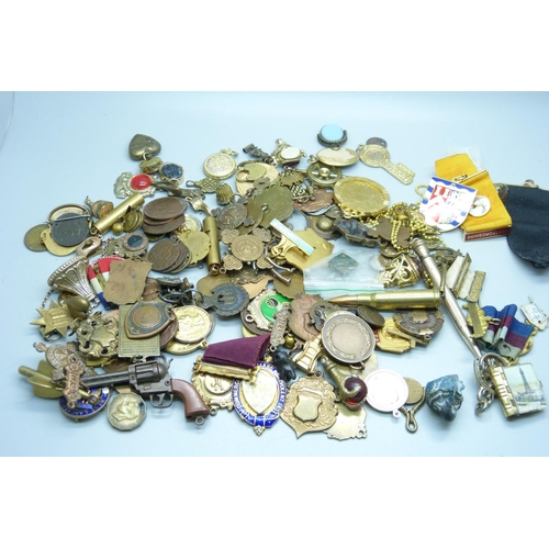 873 - A collection of fobs, medallions, etc.