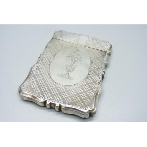 878 - A Victorian silver card case, Birmingham 1845, 7cm x 10cm