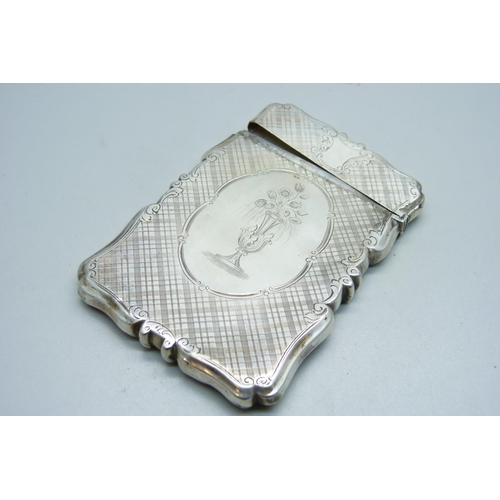 878 - A Victorian silver card case, Birmingham 1845, 7cm x 10cm