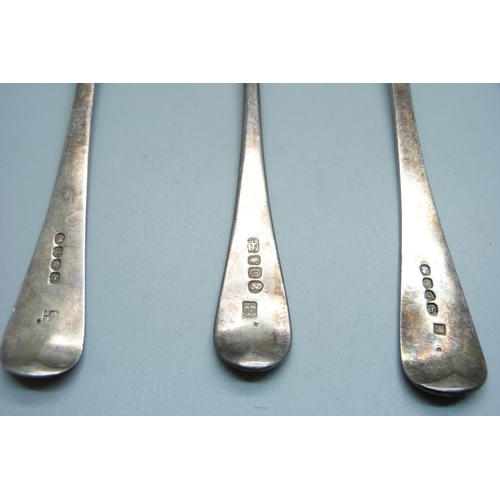 882 - Six 19th Century silver spoons, 357g