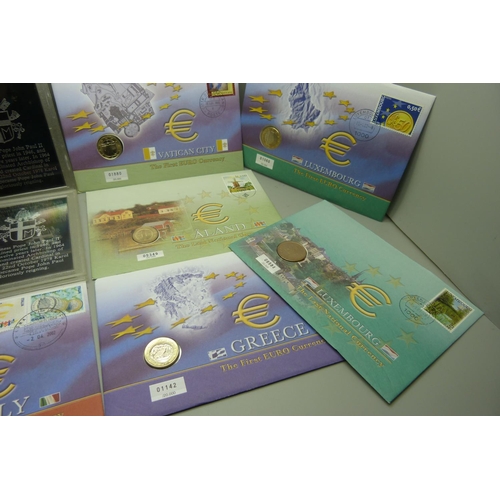 894 - Two Pope visit coins and five one Euro coins and one other coin