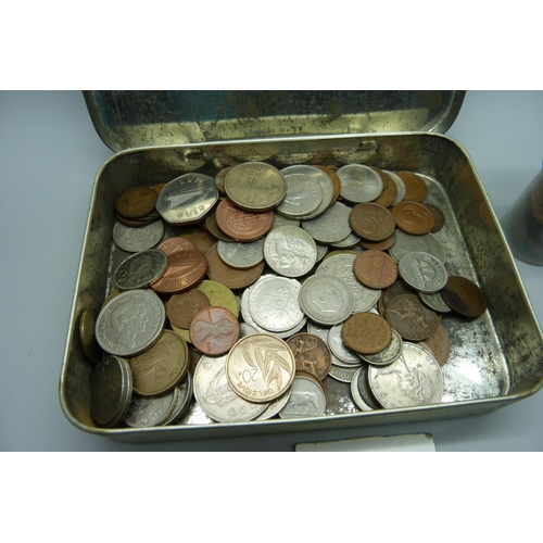 902 - A tin of mixed British and foreign coins