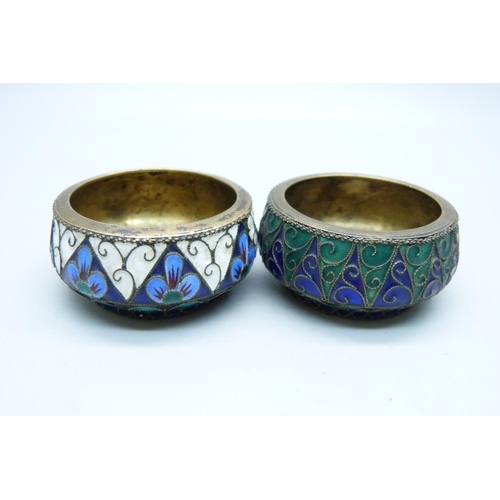 929 - Two Russian silver and enamel salts, 65g