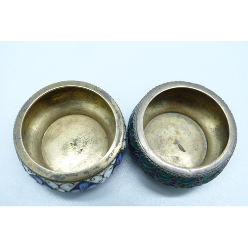 929 - Two Russian silver and enamel salts, 65g