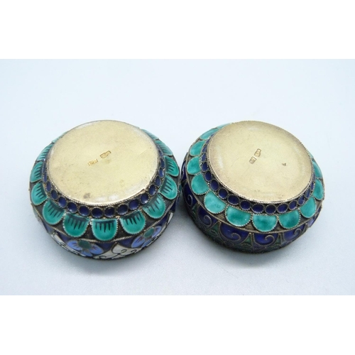 929 - Two Russian silver and enamel salts, 65g