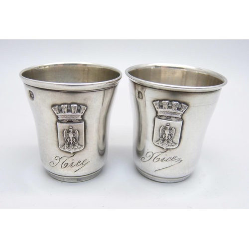 934 - A pair of continental silver vodka cups, 26g