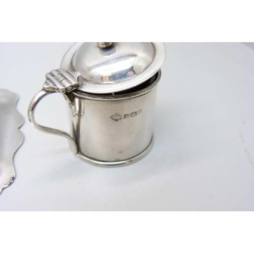 937 - Four silver condiments and a silver tray, 264g