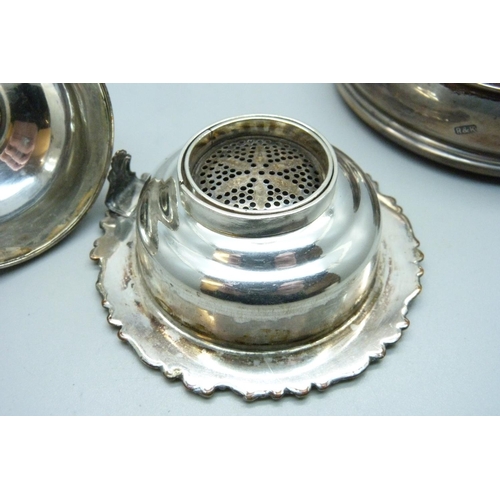 948 - A silver plated wine funnel and a silver wine coaster