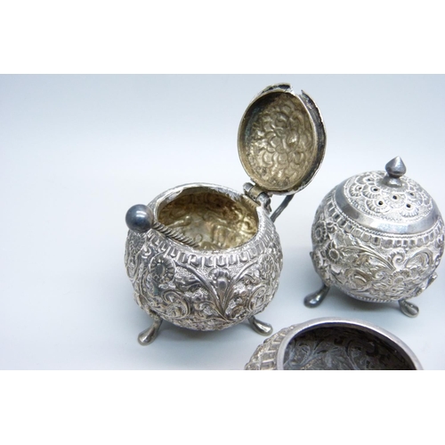 952 - An Indian silver five piece condiment set, 20th Century, 214g