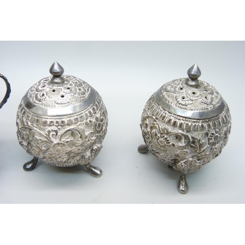 952 - An Indian silver five piece condiment set, 20th Century, 214g