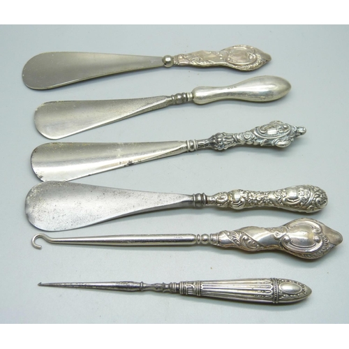 953 - Six silver handled tools