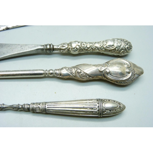 953 - Six silver handled tools