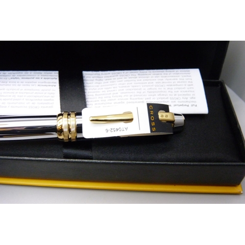 961 - A Sheaffer ink pen with 14k gold nib and ballpoint pen set, boxed and two Cross ballpoint pens, both... 