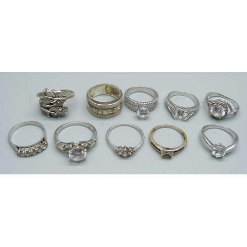 966 - Ten silver and white stone set rings, 32g