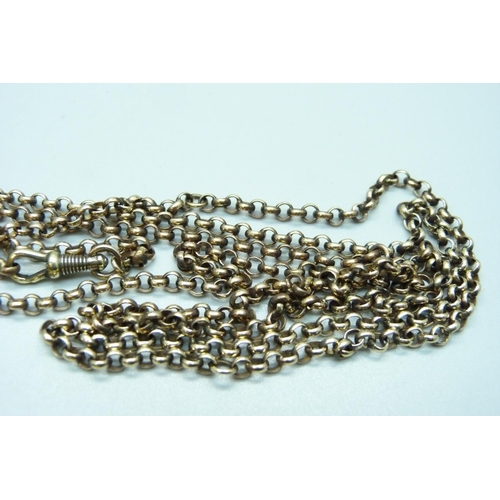 976 - A Victorian long guard chain with agate set locket