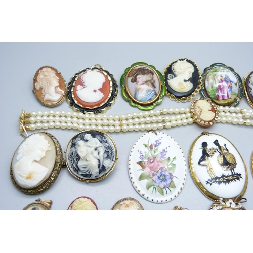 988 - A collection of cameo brooches, etc.