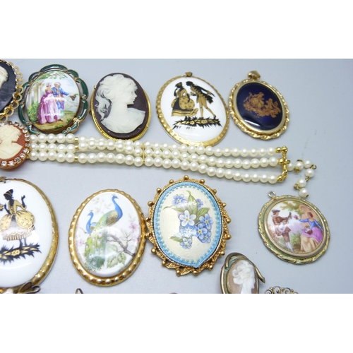 988 - A collection of cameo brooches, etc.