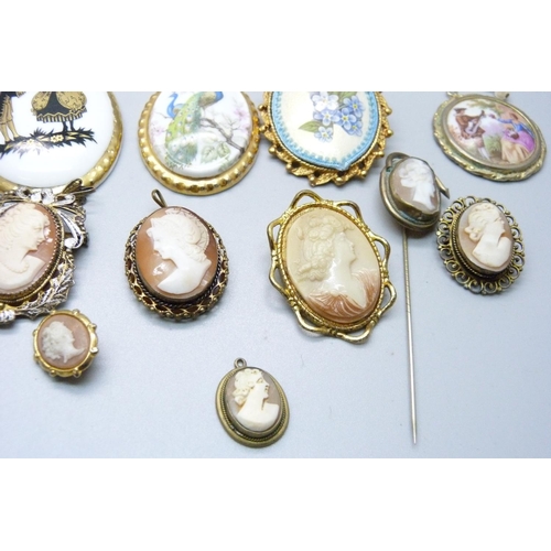 988 - A collection of cameo brooches, etc.