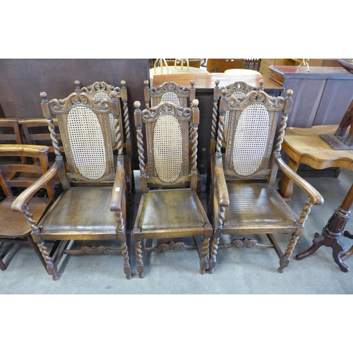 143 - A set of six oak bergere barleytwist dining chairs