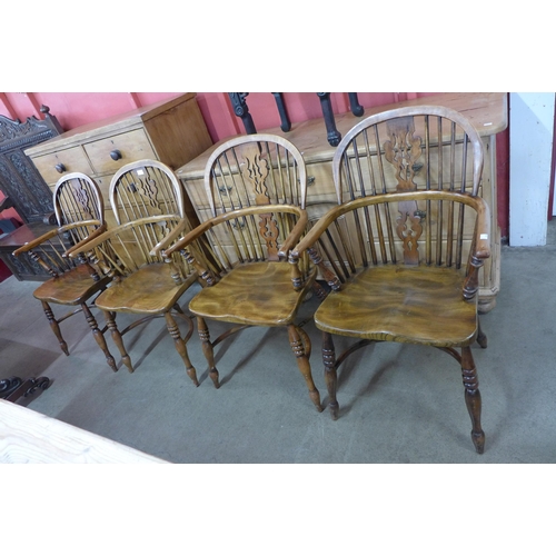 3 - A set of four Victorian style elm and beech Windsor chairs