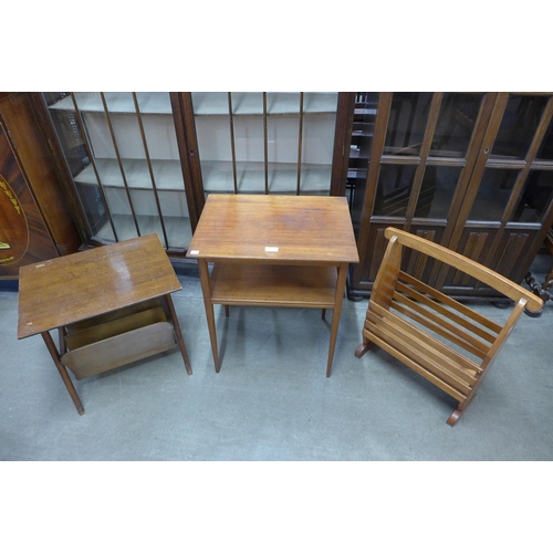 72 - Two teak magazine racks and an occasional table