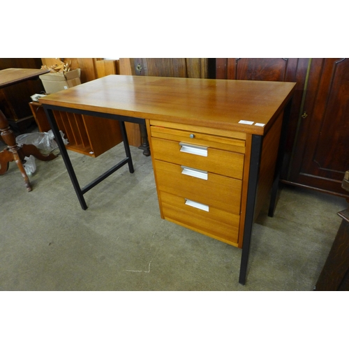 84 - A teak and black metal desk