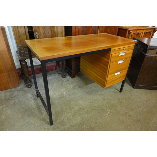 84 - A teak and black metal desk