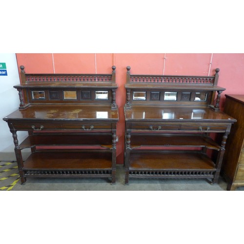 23 - A pair of Victorian Aesthetic Movement mahogany buffet sideboards, manner of Gillows of Lancaster