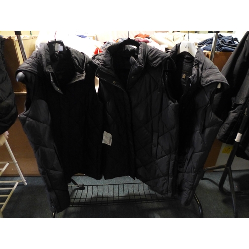 3032 - 3 Women's black sleeveless hooded coats - mixed sizes * this lot is subject to VAT