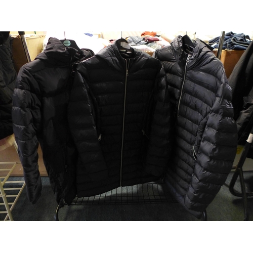 3034 - 3 Women's black hooded coats - mixed sizes * this lot is subject to VAT