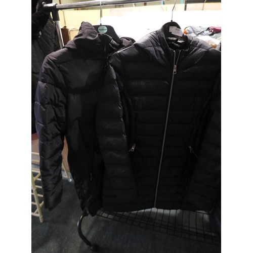 3034 - 3 Women's black hooded coats - mixed sizes * this lot is subject to VAT