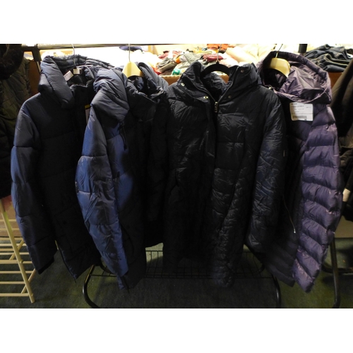 3035 - 4 Women's navy hooded coats - mixed sizes/style * this lot is subject to VAT