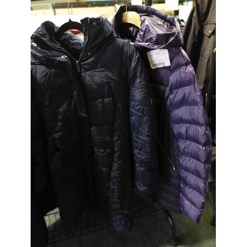 3035 - 4 Women's navy hooded coats - mixed sizes/style * this lot is subject to VAT