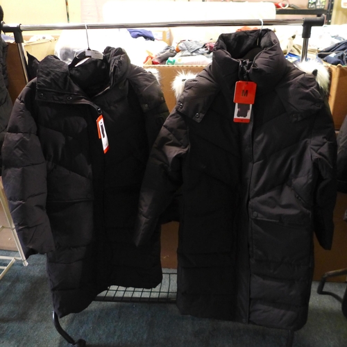 3037 - 2 Women's black DKNY hooded coats - both size M * this lot is subject to VAT