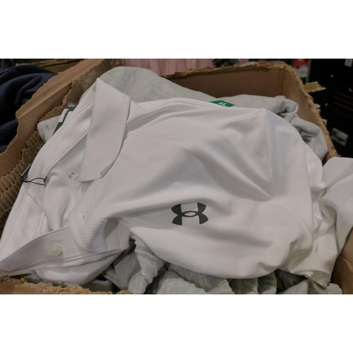 3053 - Box of men's sportswear - brands including Puma, Under Armour, Adidas, various sizes, styles, etc. *... 