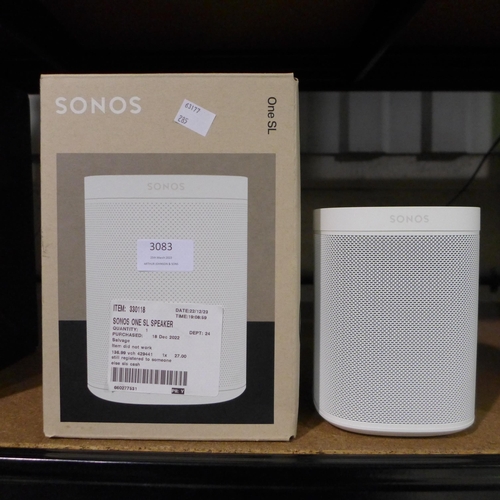 3083 - White Sonos One SL Speaker, original RRP £136.99 + VAT (285-29) * This lot is subject to VAT