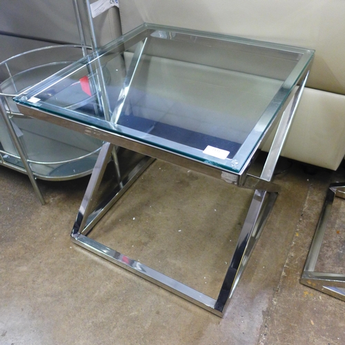 1382 - A chrome and glass top lamp table