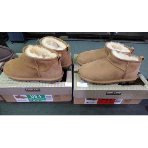 3264 - 2 Pairs of children's chestnut Shearling ankle boots - size UK 1 & 3 * this lot is subject to VAT