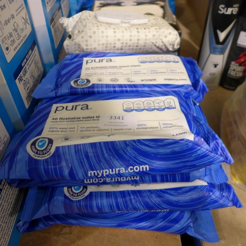 3341 - 10 Packs of 40 Pura flushable toilet wipes and 2 packs of Kirkland Signature wipes * this lot is sub... 