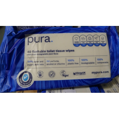 3341 - 10 Packs of 40 Pura flushable toilet wipes and 2 packs of Kirkland Signature wipes * this lot is sub... 