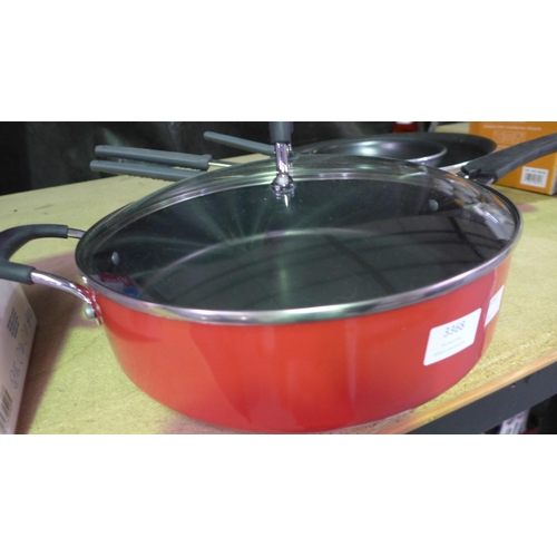 3368 - Tramontina Saute Pan (5.2ltr), Two Tramontina Fry Pans (283-430,439,440) * This lot is subject to VA... 