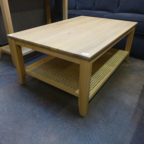 1436 - A Cotswold light oak and rattan coffee table