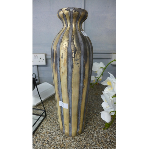 1528 - A hand crafted burnished and grey striped vase, H 46cms (2241814)   #