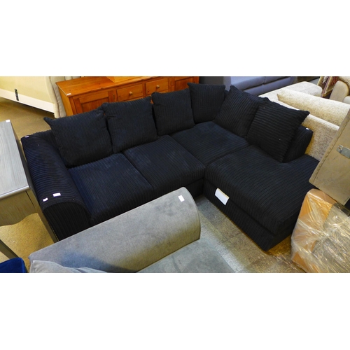 1612 - A black jumbo corduroy RHF corner sofa