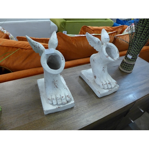 1339 - A pair of white winged feet planters