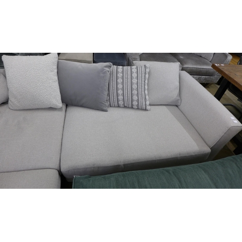 1453 - A stone grey textured weave upholstered LHF corner sofa with patterned scatter cushions