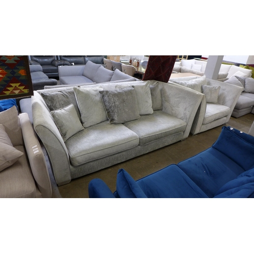 1470 - An Aria silver upholstered four seater sofa and love seat