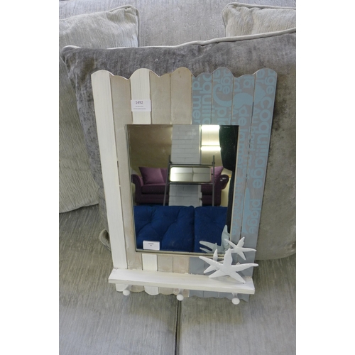 1492 - A coastal themed wall mirror with shelf and hooks H52cm (874114)