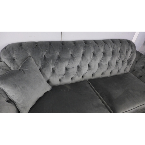 1515 - Bordeaux 4 seater Velvet Sofa button Back 'Steel', Original RRP - £874.99 + VAT(4163-26) - damaged b... 